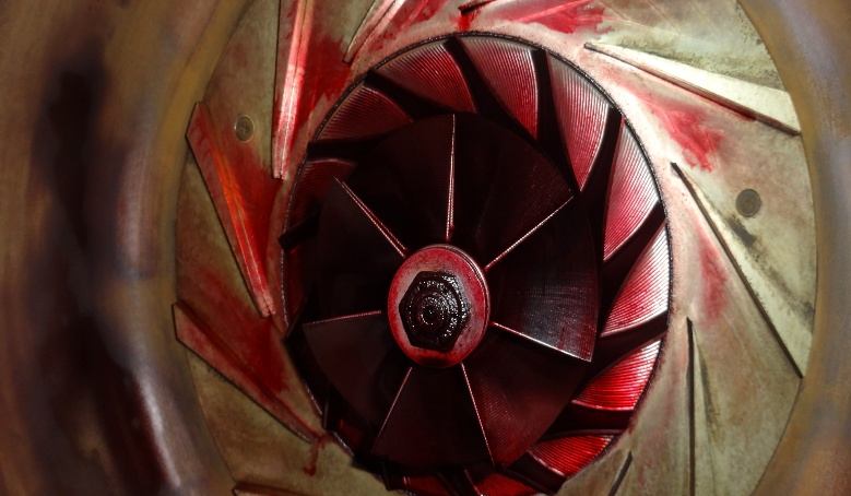 IHI TRE60 2nd-stage impeller dye penetrant test in progress