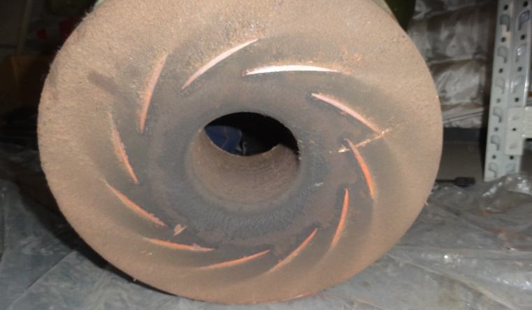 IHI TX-A 1st-stage inlet scroll before grinding — rusted