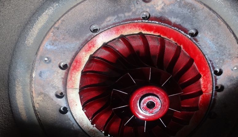 IHI TX-A 2nd-stage impeller dye penetrant test with red developer