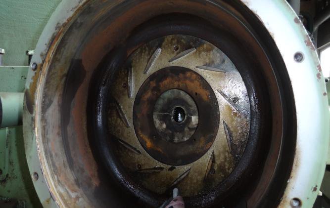 IHI TRA350KW 2nd stage scroll casing as found with light rust
