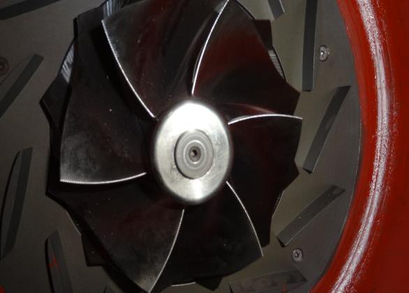 IHI TRA350KW 2nd stage impeller as found, surface wiped clean for inspection