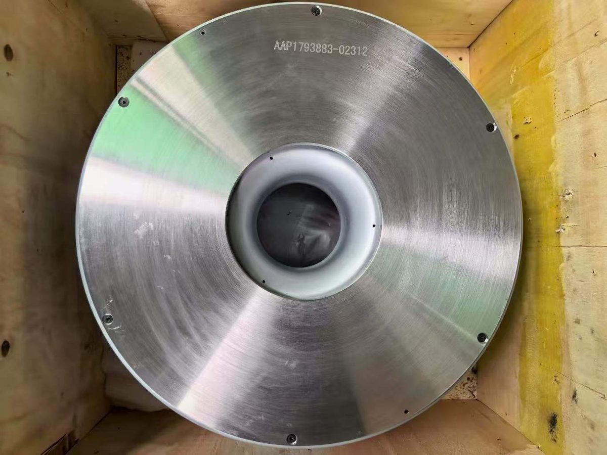 Cameron TA6000 overhaul — replacement flow-path part with laser-etched OEM part number, packed in crate