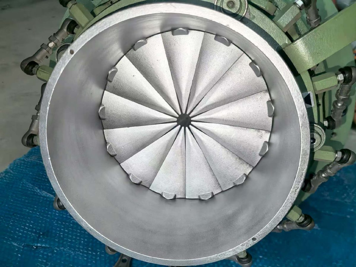 Cameron TA6000 overhaul — inlet guide vane assembly and inlet scroll viewed from inside