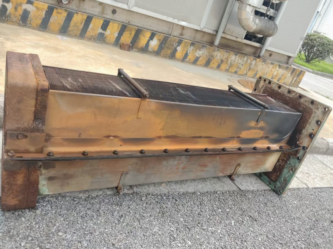 Old IHI TX-A intercooler bundle — rusted, leaking gas side, pulled from service