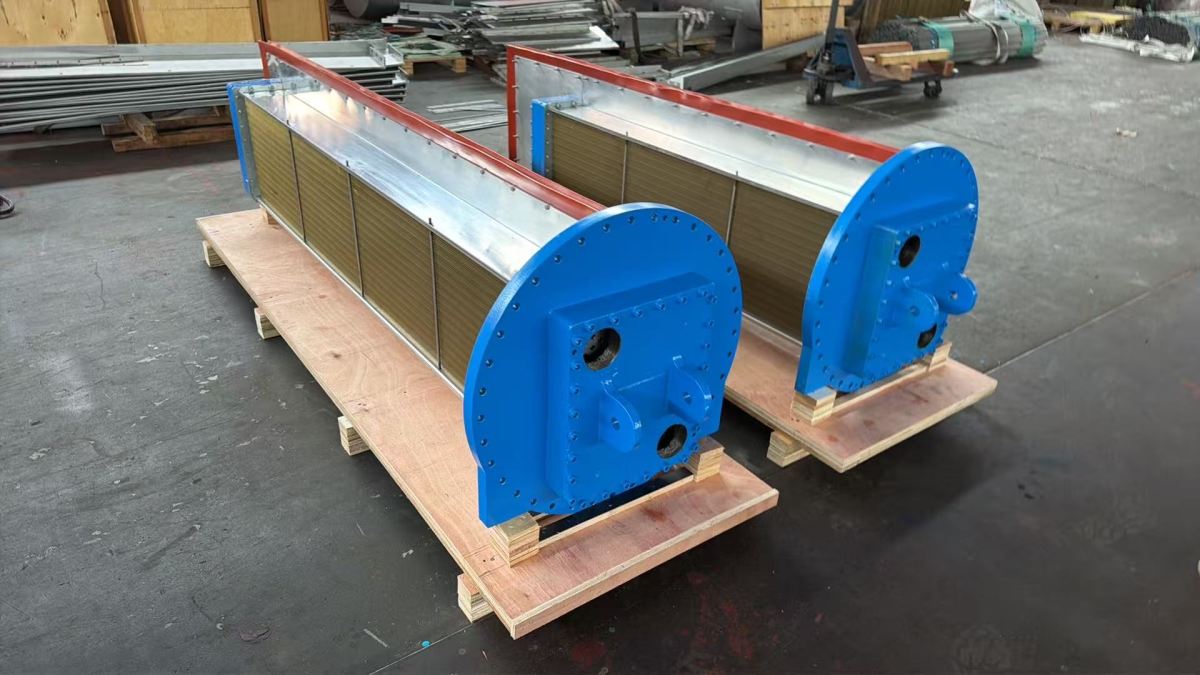 Fusheng (FS) centrifugal air compressor intercooler and aftercooler tube bundles manufactured by Turbomax, ready for shipment