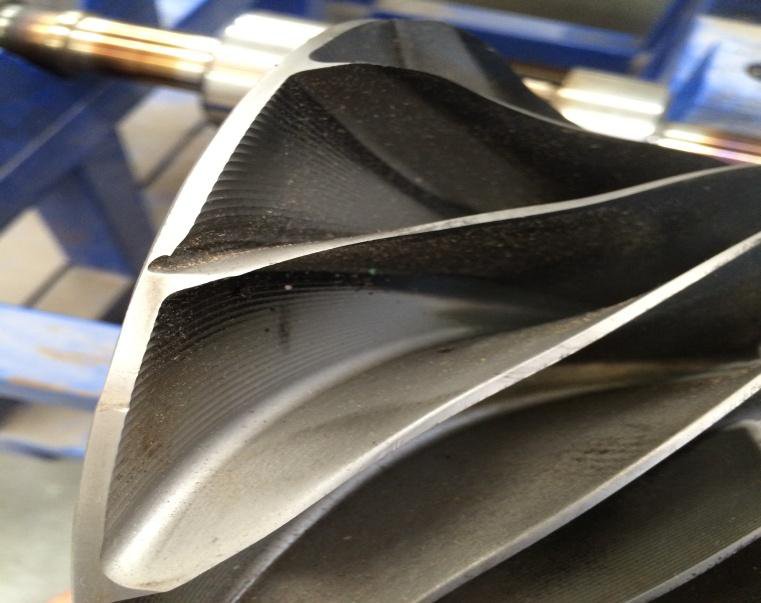 IHI TRE100E 2nd-stage impeller with severe cavitation at the blade roots