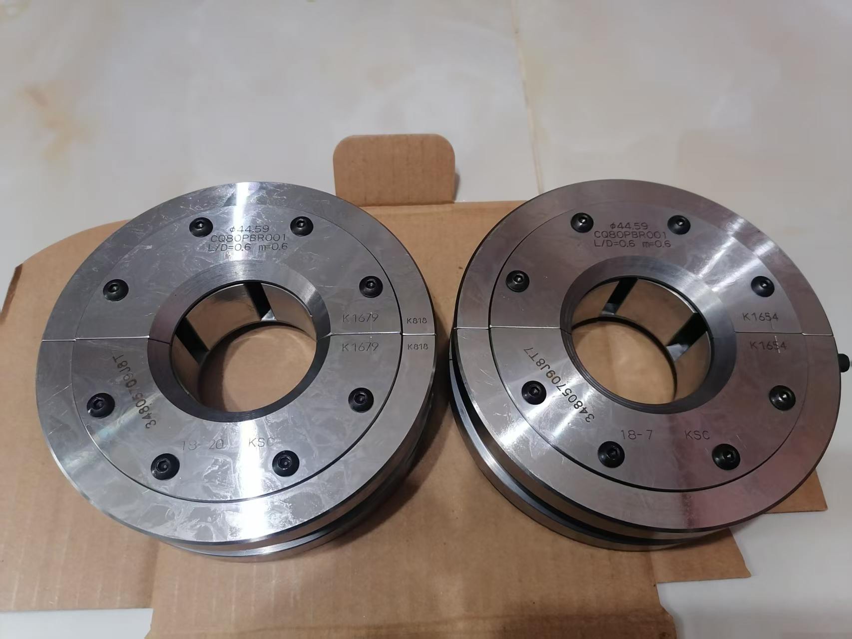 Brand-new tilting pad journal bearings manufactured by Turbomax for centrifugal compressor gearbox